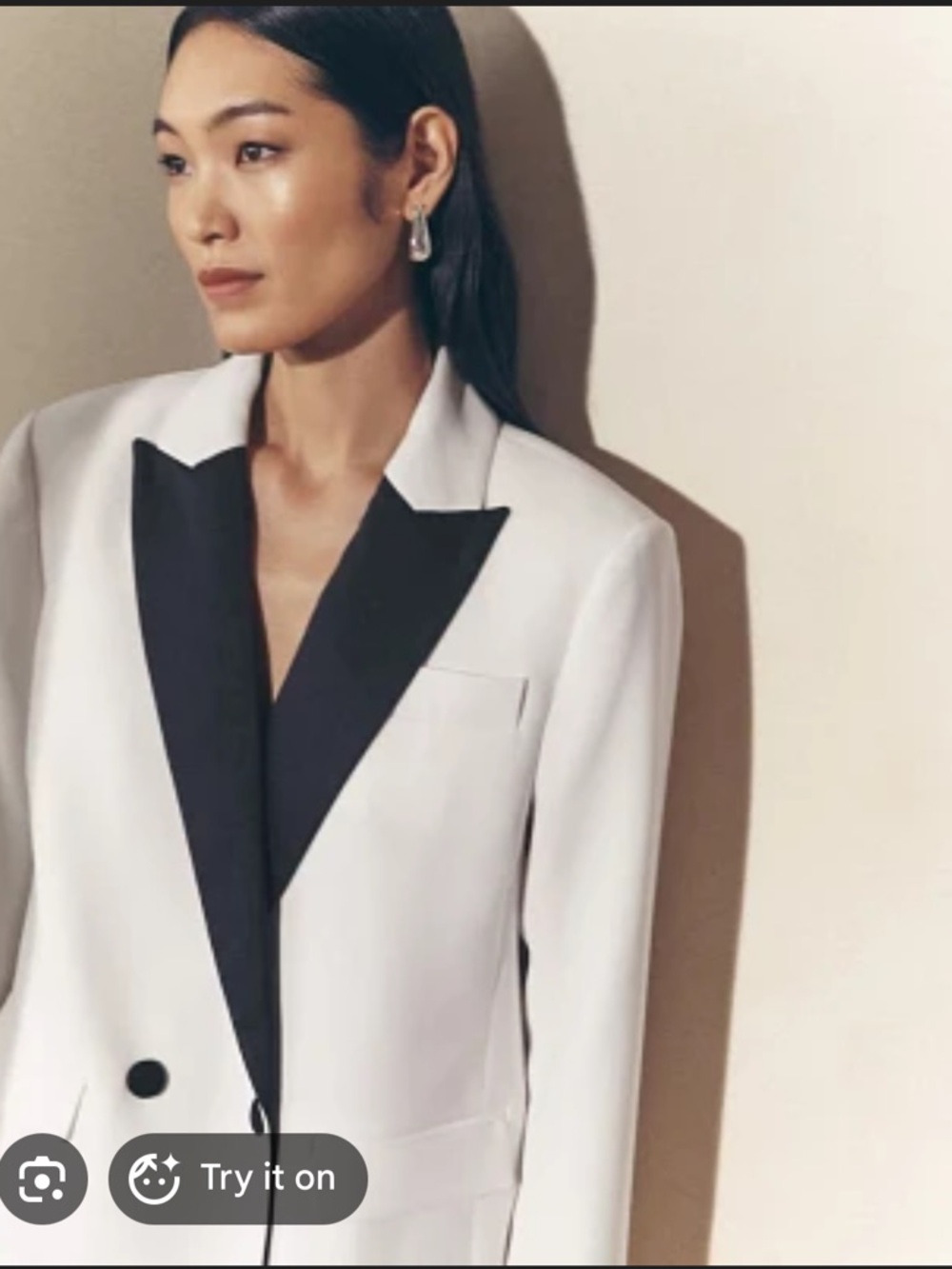 Ann Taylor White Blazer with Black Lapel tuxedo jacket